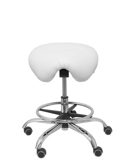 Modelo Alatoz. Taburete clínico giratorio y ergonómico con asiento anatómico y regulable en altura (aro reposapiés cromado INCLUIDO). Asiento tapizado en similpiel color blanco (FÁCIL DE LIMPIAR)