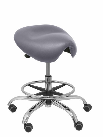 Modelo Alatoz. Taburete clínico giratorio y ergonómico con asiento anatómico y regulable en altura (aro reposapiés cromado INCLUIDO)  Asiento tapizado en similpiel color gris medio (FÁCIL DE LIMPIAR)