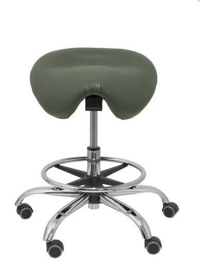 Modelo Alatoz. Taburete clínico giratorio y ergonómico con asiento anatómico y regulable en altura (aro reposapiés cromado INCLUIDO)  Asiento tapizado en similpiel color gris oscuro (FÁCIL DE LIMPIAR)