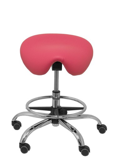 Modelo Alatoz. Taburete clínico giratorio y ergonómico con asiento anatómico y regulable en altura (aro reposapiés cromado INCLUIDO)  Asiento tapizado en similpiel color rosa (FÁCIL DE LIMPIAR)