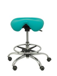 Modelo Alatoz. Taburete clínico giratorio y ergonómico con asiento anatómico y regulable en altura (aro reposapiés cromado INCLUIDO)  Asiento tapizado en similpiel color verde (FÁCIL DE LIMPIAR)