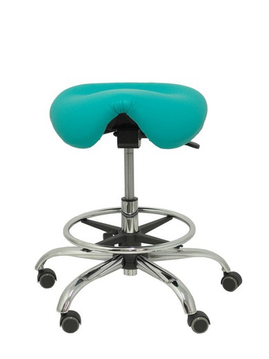 Modelo Alatoz. Taburete clínico giratorio y ergonómico con asiento anatómico y regulable en altura (aro reposapiés cromado INCLUIDO)  Asiento tapizado en similpiel color verde (FÁCIL DE LIMPIAR)