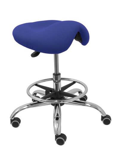 Modelo Alatoz. Taburete clínico giratorio y ergonómico con asiento anatómico y regulable en altura (aro reposapiés cromado INCLUIDO)  Asiento tapizado en tejido BALI color azul.