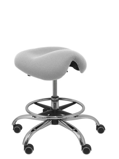 Modelo Alatoz. Taburete clínico giratorio y ergonómico con asiento anatómico y regulable en altura (aro reposapiés cromado INCLUIDO)  Asiento tapizado en tejido BALI color gris.