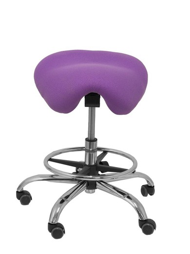 Modelo Alatoz. Taburete clínico giratorio y ergonómico con asiento anatómico y regulable en altura (aro reposapiés cromado INCLUIDO)  Asiento tapizado en tejido BALI color lila.