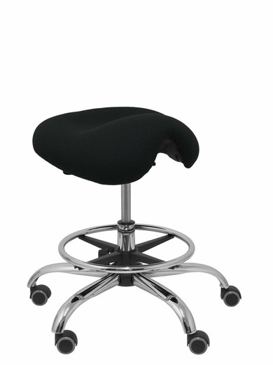 Modelo Alatoz. Taburete clínico giratorio y ergonómico con asiento anatómico y regulable en altura (aro reposapiés cromado INCLUIDO)  Asiento tapizado en tejido BALI color negro.