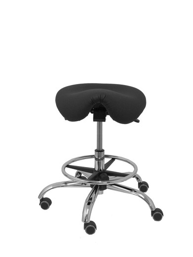 Modelo Alatoz. Taburete clínico giratorio y ergonómico con asiento anatómico y regulable en altura(aro reposapiés cromado INCLUIDO). Asiento tapizado en similpiel color negro (FÁCIL DE LIMPIAR)