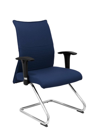 Modelo Albacete confidente patín  Sillón confidente ergonómico para visitas con patín cromado  Asiento y respaldo tapizados en tejido BALI color azul marino