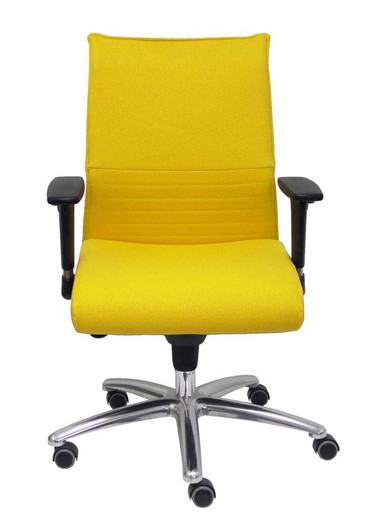 Modelo Albacete confidente - Sillón confidente ergonómico para visitas con mecanismo sincro y regulable en altura - Asiento y respaldo tapizados en tejido BALI color amarillo