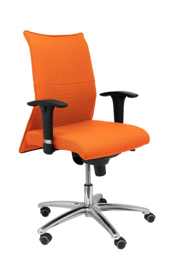 Modelo Albacete confidente - Sillón confidente ergonómico para visitas con mecanismo sincro y regulable en altura - Asiento y respaldo tapizados en tejido BALI color naranja