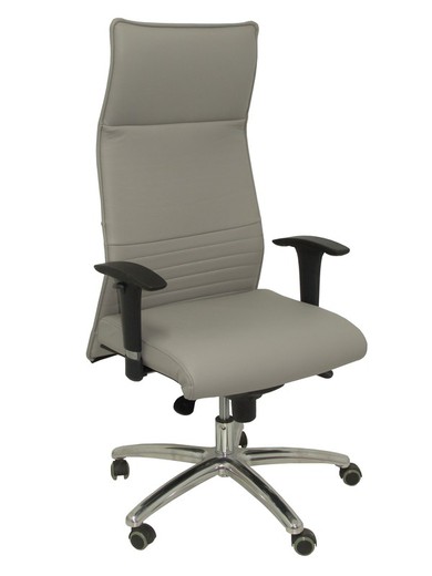 Modelo Albacete - Sillón de dirección ergonómico con mecanismo sincro y regulable en altura - Asiento y respaldo tapizados en piel color gris