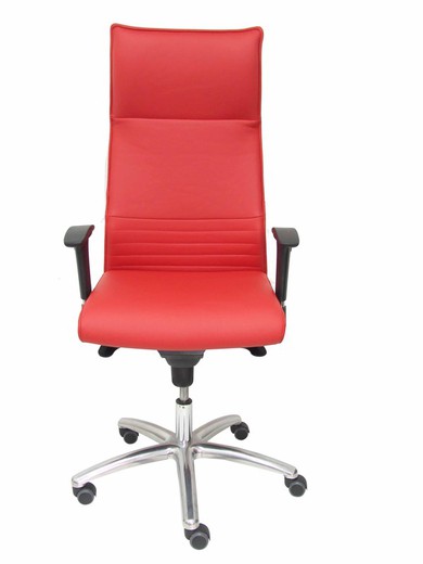 Modelo Albacete - Sillón de dirección ergonómico con mecanismo sincro y regulable en altura - Asiento y respaldo tapizados en piel color rojo