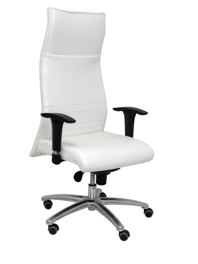 Modelo Albacete - Sillón de dirección ergonómico con mecanismo sincro y regulable en altura - Asiento y respaldo tapizados en similpiel color blanco