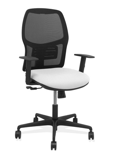 Modelo Alfera - Silla de oficina ergonómica con mecanismo sincro, brazos regulables y ajustable en altura - Respaldo de malla transpirable en color negro y asiento tapizados en tejido BALI color blanco.