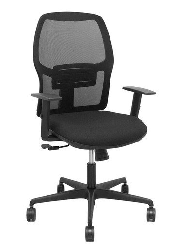 Modelo Alfera - Silla de oficina ergonómica con mecanismo sincro, brazos regulables y ajustable en altura - Respaldo de malla transpirable en color negro y asiento tapizados en tejido BALI color negro