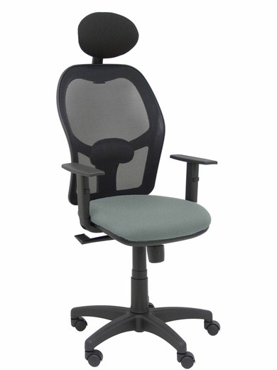 Modelo Alocén - Silla de oficina ergonómica con mecanismo sincro, brazos regulables y ajustable en altura - Respaldo de malla transpirable en color negro con cabecero fijo y asiento tapizados en tejido BALI color gris.