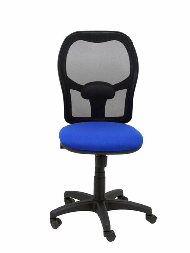 Modelo Alocén - Silla de oficina ergonómica con mecanismo sincro y ajustable en altura - Respaldo de malla transpirable en color negro y asiento tapizados en tejido BALI color azul.