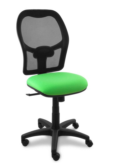 Modelo Alocén - Silla de oficina ergonómica con mecanismo sincro y ajustable en altura - Respaldo de malla transpirable en color negro y asiento tapizados en tejido BALI color pistacho.