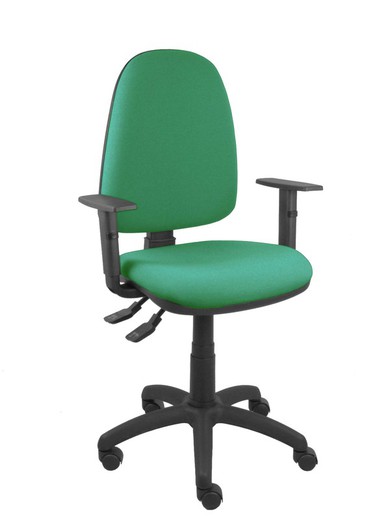 Modelo Ayna S- Silla de oficina ergonómica con mecanismo asincro y regulable en altura - Asiento y respaldo tapizados en tejido BALI color verde esmeralda. Brazos regulables incluidos.