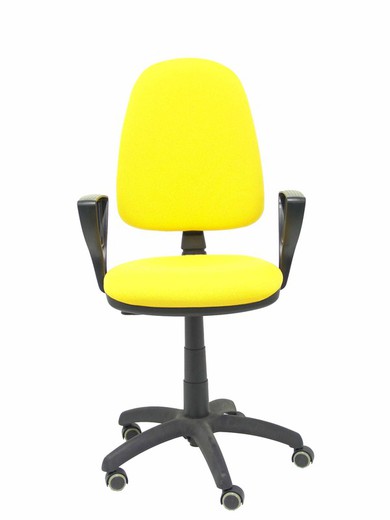 Modelo Ayna - Silla de oficina ergonómica con mecanismo de contacto permanente, regulable en altura y ruedas de parqué - Asiento y respaldo tapizados en tejido BALI color amarillo (BRAZOS FIJOS INCLUIDOS)