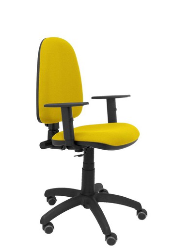 Modelo Ayna - Silla de oficina ergonómica con mecanismo de contacto permanente, regulable en altura y ruedas de parqué - Asiento y respaldo tapizados en tejido BALI color amarillo (BRAZOS REGULABLES EN ALTURA)