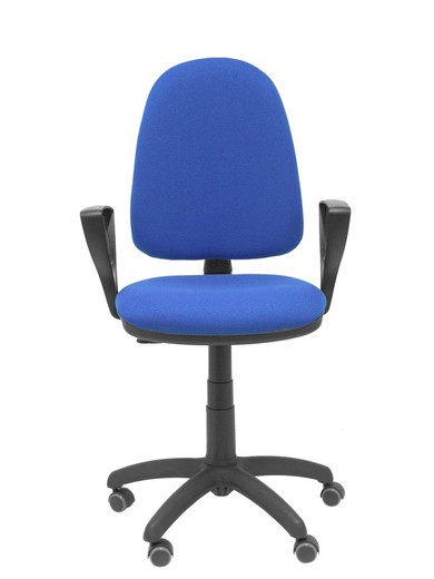 Modelo Ayna - Silla de oficina ergonómica con mecanismo de contacto permanente, regulable en altura y ruedas de parqué - Asiento y respaldo tapizados en tejido BALI color azul (BRAZOS FIJOS INCLUIDOS)