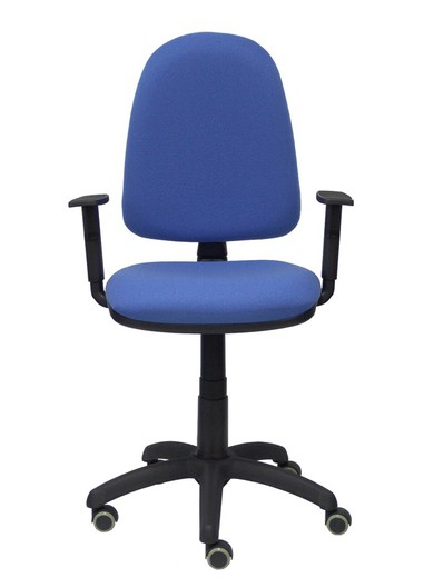 Modelo Ayna - Silla de oficina ergonómica con mecanismo de contacto permanente, regulable en altura y ruedas de parqué - Asiento y respaldo tapizados en tejido BALI color azul claro (BRAZOS REGULABLES EN ALTURA)