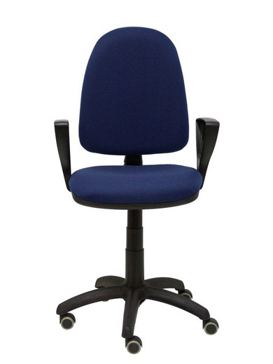 Modelo Ayna - Silla de oficina ergonómica con mecanismo de contacto permanente, regulable en altura y ruedas de parqué - Asiento y respaldo tapizados en tejido BALI color azul marino (BRAZOS FIJOS INCLUIDOS)