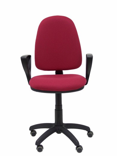 Modelo Ayna - Silla de oficina ergonómica con mecanismo de contacto permanente, regulable en altura y ruedas de parqué - Asiento y respaldo tapizados en tejido BALI color granate (BRAZOS FIJOS INCLUIDOS)