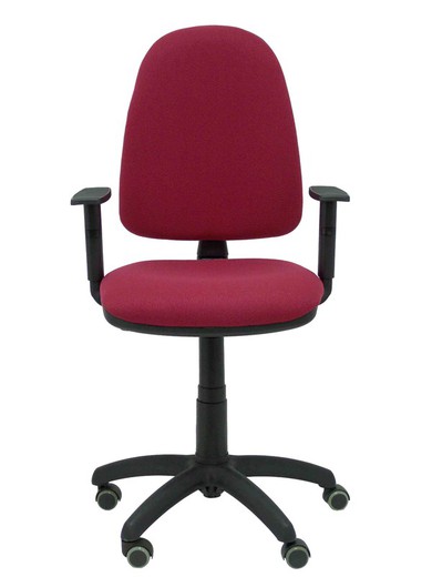 Modelo Ayna - Silla de oficina ergonómica con mecanismo de contacto permanente, regulable en altura y ruedas de parqué - Asiento y respaldo tapizados en tejido BALI color granate (BRAZOS REGULABLES EN ALTURA)