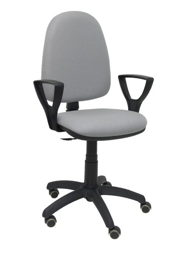 Modelo Ayna - Silla de oficina ergonómica con mecanismo de contacto permanente, regulable en altura y ruedas de parqué - Asiento y respaldo tapizados en tejido BALI color gris (BRAZOS FIJOS INCLUIDOS)