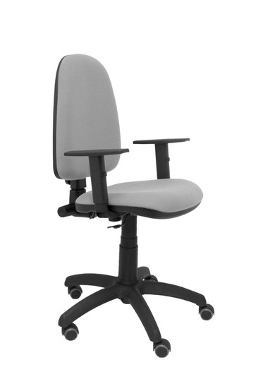 Modelo Ayna - Silla de oficina ergonómica con mecanismo de contacto permanente, regulable en altura y ruedas de parqué - Asiento y respaldo tapizados en tejido BALI color gris (BRAZOS REGULABLES EN ALTURA)