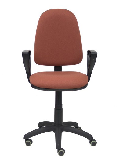 Modelo Ayna - Silla de oficina ergonómica con mecanismo de contacto permanente, regulable en altura y ruedas de parqué - Asiento y respaldo tapizados en tejido BALI color marrón (BRAZOS FIJOS INCLUIDOS)