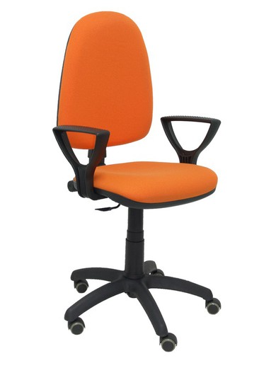 Modelo Ayna - Silla de oficina ergonómica con mecanismo de contacto permanente, regulable en altura y ruedas de parqué - Asiento y respaldo tapizados en tejido BALI color naranja (BRAZOS FIJOS INCLUIDOS)