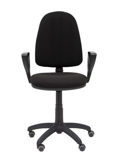 Modelo Ayna - Silla de oficina ergonómica con mecanismo de contacto permanente, regulable en altura y ruedas de parqué - Asiento y respaldo tapizados en tejido BALI color negro (BRAZOS FIJOS INCLUIDOS)