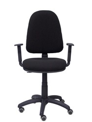 Modelo Ayna - Silla de oficina ergonómica con mecanismo de contacto permanente, regulable en altura y ruedas de parqué - Asiento y respaldo tapizados en tejido BALI color negro (BRAZOS REGULABLES EN ALTURA)