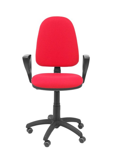 Modelo Ayna - Silla de oficina ergonómica con mecanismo de contacto permanente, regulable en altura y ruedas de parqué - Asiento y respaldo tapizados en tejido BALI color rojo (BRAZOS FIJOS INCLUIDOS)