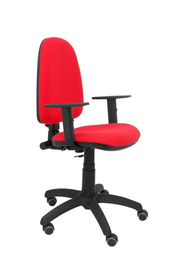 Modelo Ayna - Silla de oficina ergonómica con mecanismo de contacto permanente, regulable en altura y ruedas de parqué - Asiento y respaldo tapizados en tejido BALI color rojo (BRAZOS REGULABLES EN ALTURA)