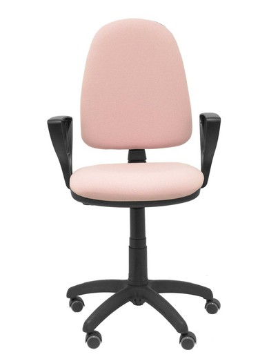 Modelo Ayna - Silla de oficina ergonómica con mecanismo de contacto permanente, regulable en altura y ruedas de parqué - Asiento y respaldo tapizados en tejido BALI color rosa pálido (BRAZOS FIJOS INCLUIDOS)