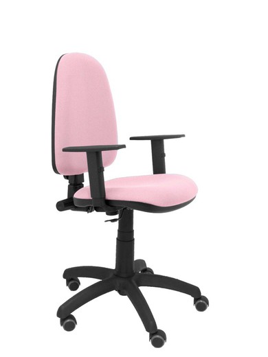 Modelo Ayna - Silla de oficina ergonómica con mecanismo de contacto permanente, regulable en altura y ruedas de parqué - Asiento y respaldo tapizados en tejido BALI color rosa pálido (BRAZOS REGULABLES EN ALTURA)