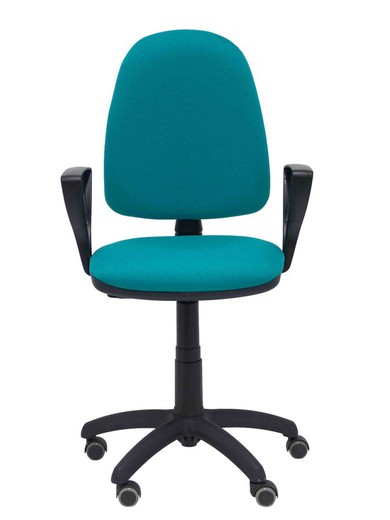 Modelo Ayna - Silla de oficina ergonómica con mecanismo de contacto permanente, regulable en altura y ruedas de parqué - Asiento y respaldo tapizados en tejido BALI color turquesa (BRAZOS FIJOS INCLUIDOS)