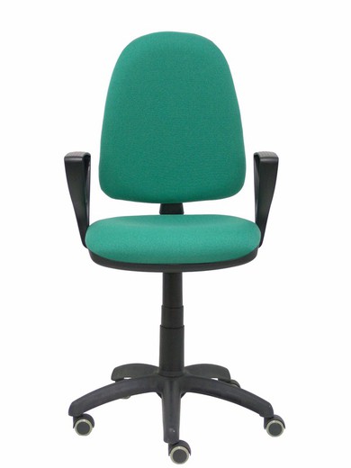 Modelo Ayna - Silla de oficina ergonómica con mecanismo de contacto permanente, regulable en altura y ruedas de parqué - Asiento y respaldo tapizados en tejido BALI color verde esmeralda (BRAZOS FIJOS INCLUIDOS)