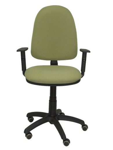 Modelo Ayna - Silla de oficina ergonómica con mecanismo de contacto permanente, regulable en altura y ruedas de parqué - Asiento y respaldo tapizados en tejido BALI color verde oliva (BRAZOS REGULABLES EN ALTURA)