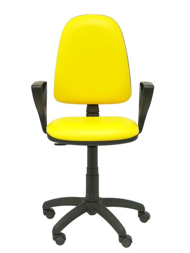 Modelo Ayna - Silla de oficina ergonómica con mecanismo de contacto permanente y regulable en altura - Asiento y respaldo tapizados en similpiel color amarillo (BRAZOS FIJOS INCLUIDOS)