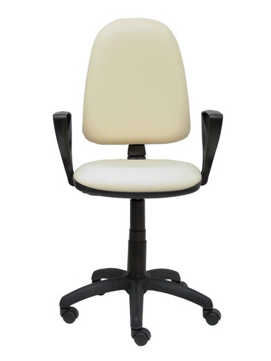 Modelo Ayna - Silla de oficina ergonómica con mecanismo de contacto permanente y regulable en altura - Asiento y respaldo tapizados en similpiel color crema (BRAZOS FIJOS INCLUIDOS)