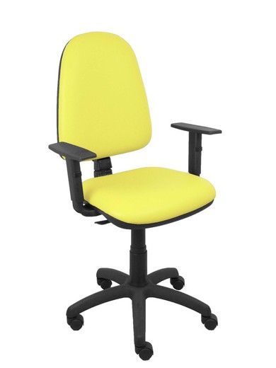 Modelo Ayna - Silla de oficina ergonómica con mecanismo de contacto permanente y regulable en altura - Asiento y respaldo tapizados en tejido SIMILPIEL color amarillo (BRAZOS REGULABLES EN ALTURA)