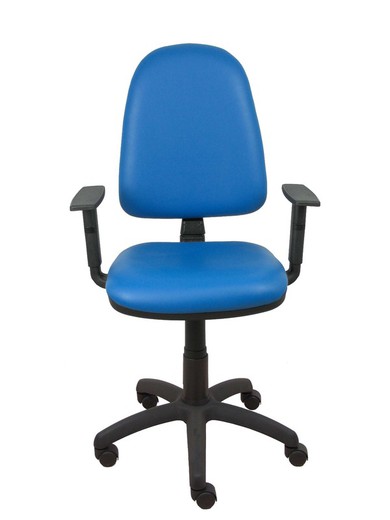 Modelo Ayna - Silla de oficina ergonómica con mecanismo de contacto permanente y regulable en altura - Asiento y respaldo tapizados en tejido SIMILPIEL color azul (BRAZOS REGULABLES EN ALTURA)