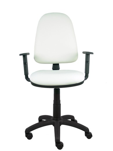 Modelo Ayna - Silla de oficina ergonómica con mecanismo de contacto permanente y regulable en altura - Asiento y respaldo tapizados en tejido SIMILPIEL color blanco (BRAZOS REGULABLES EN ALTURA)