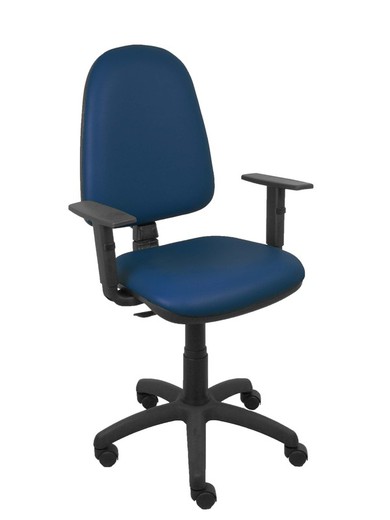 Modelo Ayna - Silla de oficina ergonómica con mecanismo de contacto permanente y regulable en altura - Asiento y respaldo tapizados en tejido SIMILPIEL color marino (BRAZOS REGULABLES EN ALTURA)