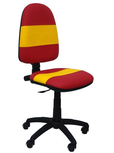 Modelo Ayna  Silla de oficina ergonómica con mecanismo de contacto permanente y regulable en altura  Asiento y respaldo tapizados en tejido similpiel color rojo y amarillo